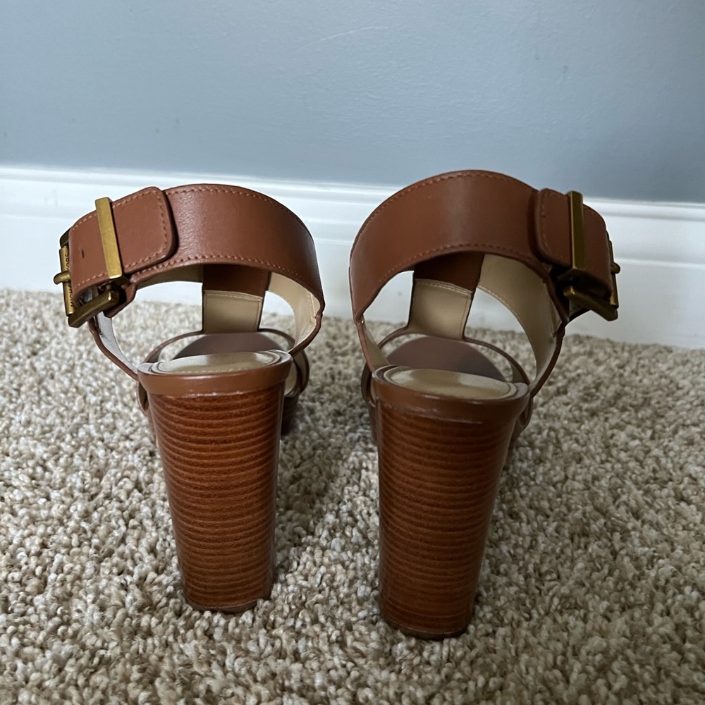Michael Kors Brown Leather Block Heels - Picture 4 of 6